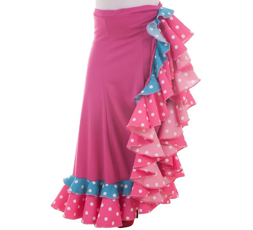 Translation missing: en.Falda Sevillana Azul y Fuxia con Topos