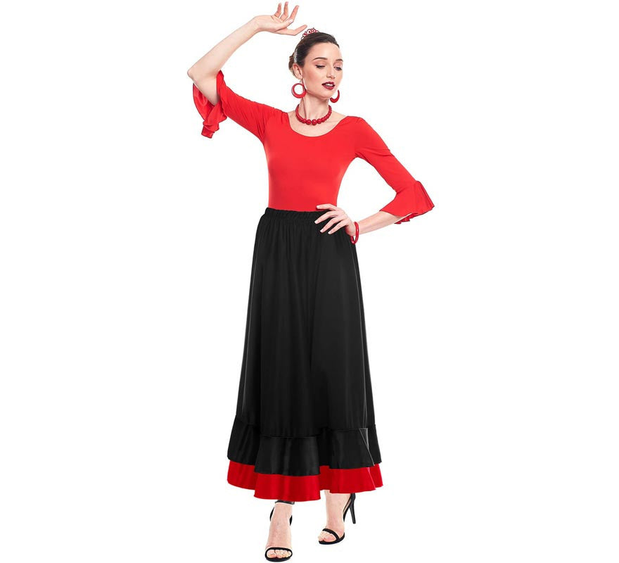 Translation missing: en.Falda Sevillana de doble Volante negro y rojo para mujer