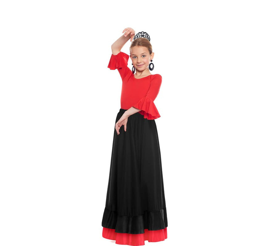 Translation missing: en.Falda Sevillana de doble Volante negro y rojo para niña