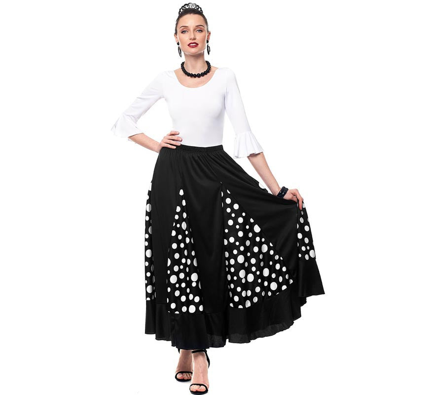 Translation missing: en.Falda Sevillana de Quillas negro con Lunar blanco para mujer