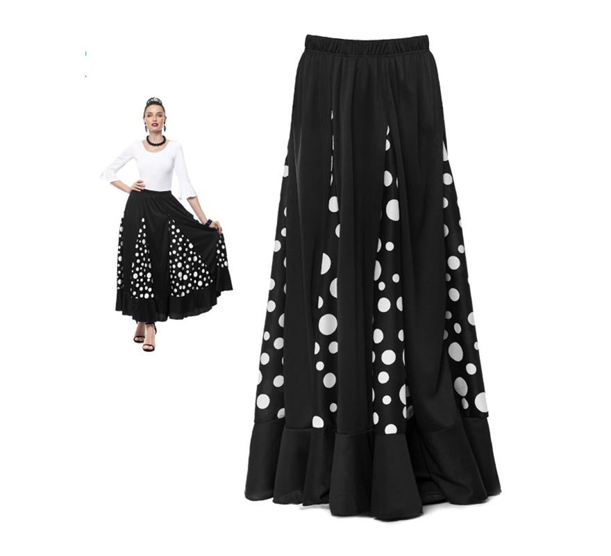 Falda Sevillana de Quillas negro con Lunar blanco para mujer