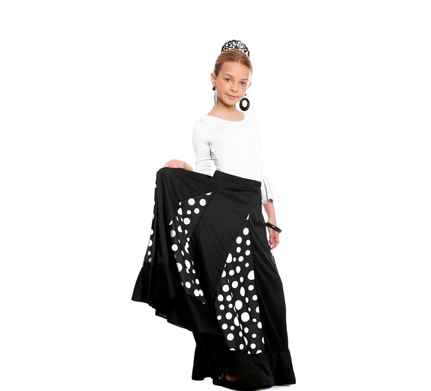 Falda Sevillana de Quillas negro con Lunar blanco para niña