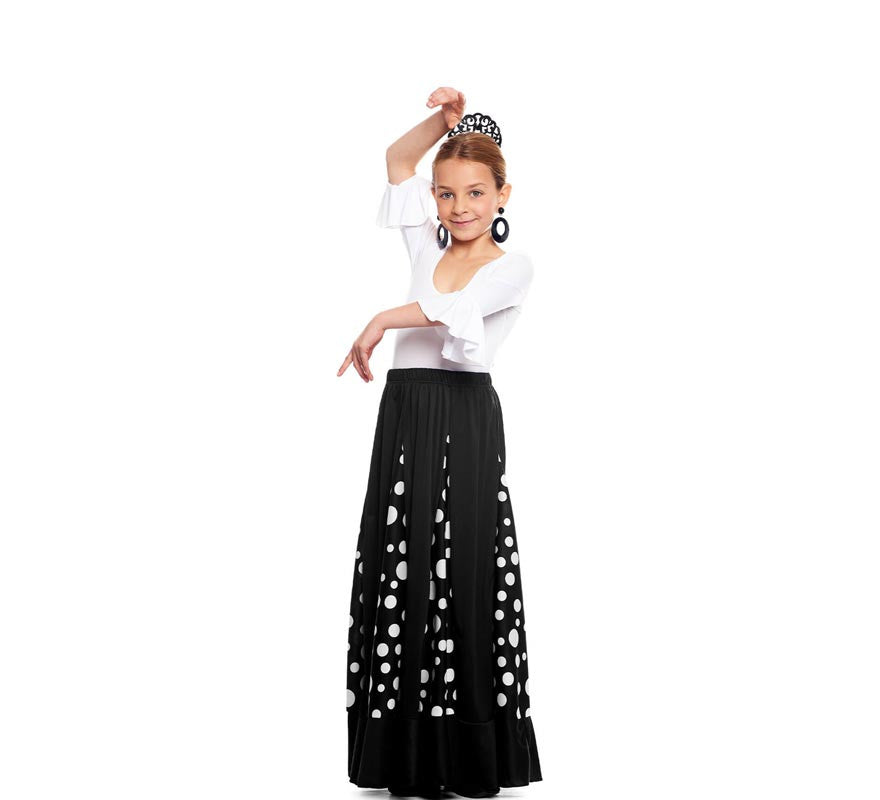 Falda Sevillana de Quillas negro con Lunar blanco para niña