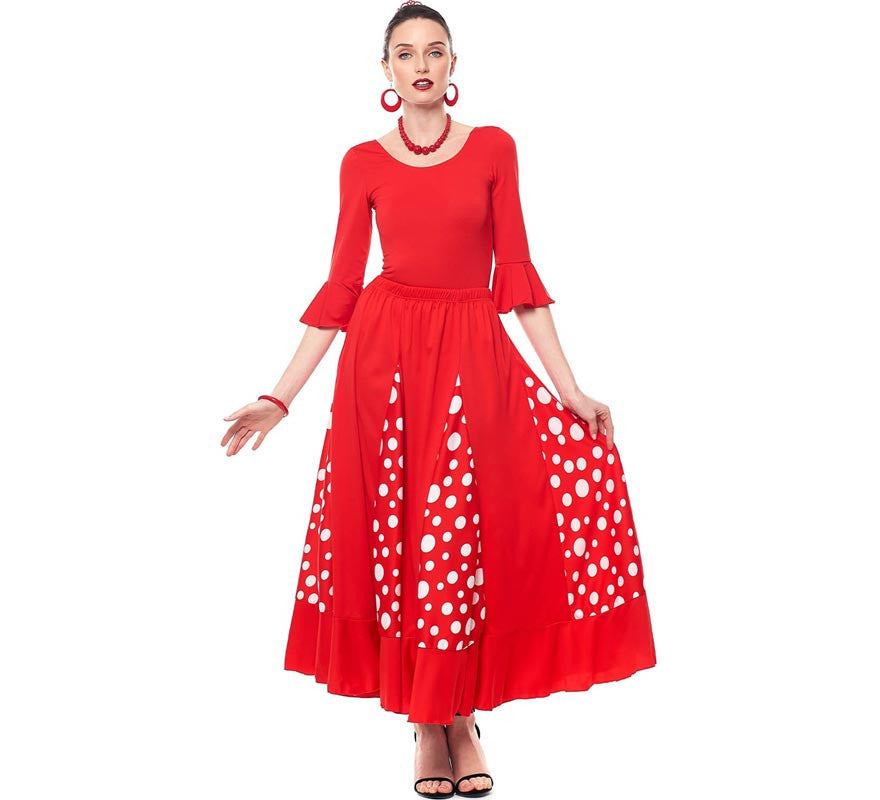 Falda Sevillana de Quillas roja con Lunar blanco para mujer