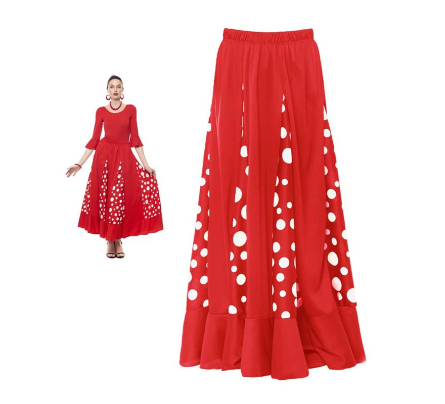 Falda Sevillana de Quillas roja con Lunar blanco para mujer