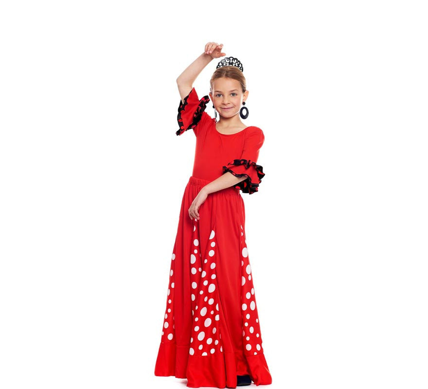 Translation missing: en.Falda Sevillana de Quillas roja con Lunar blanco para niña