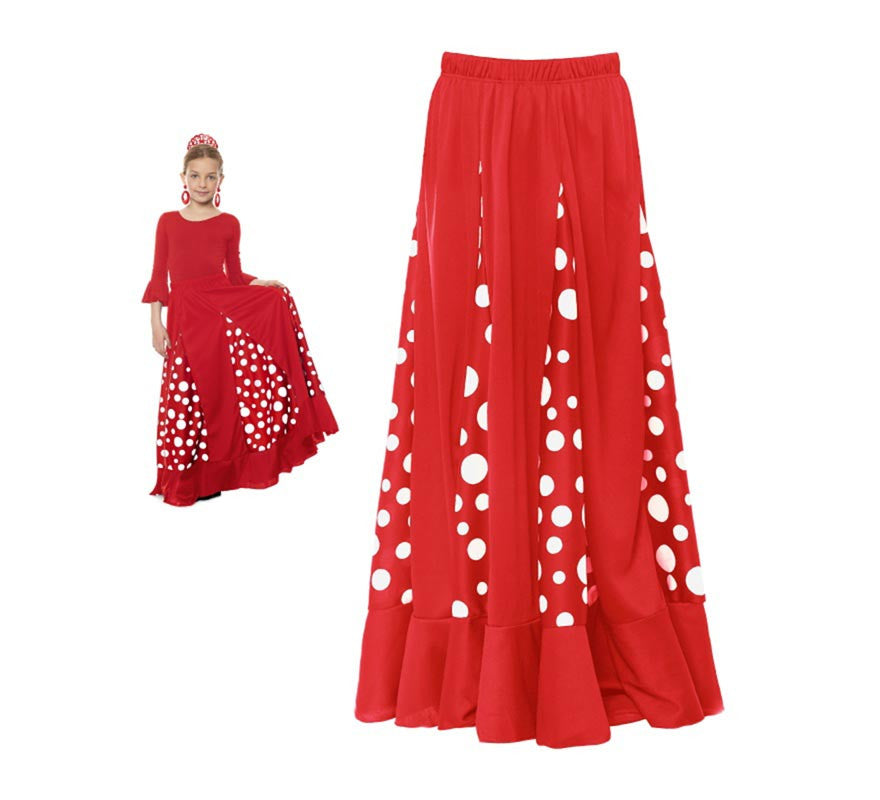 Falda Sevillana de Quillas roja con Lunar blanco para niña