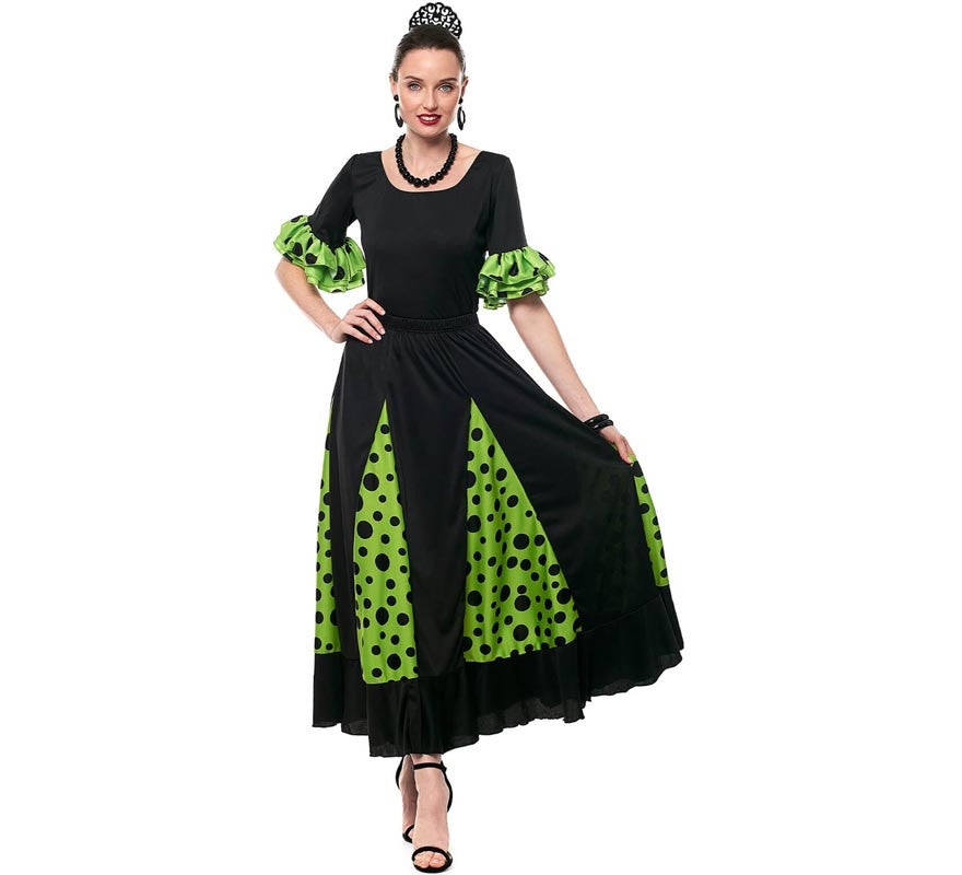 Translation missing: en.Falda Sevillana de Quillas negro y verde con Lunar negro para mujer