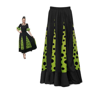 Falda Sevillana de Quillas negro y verde con Lunar negro para mujer