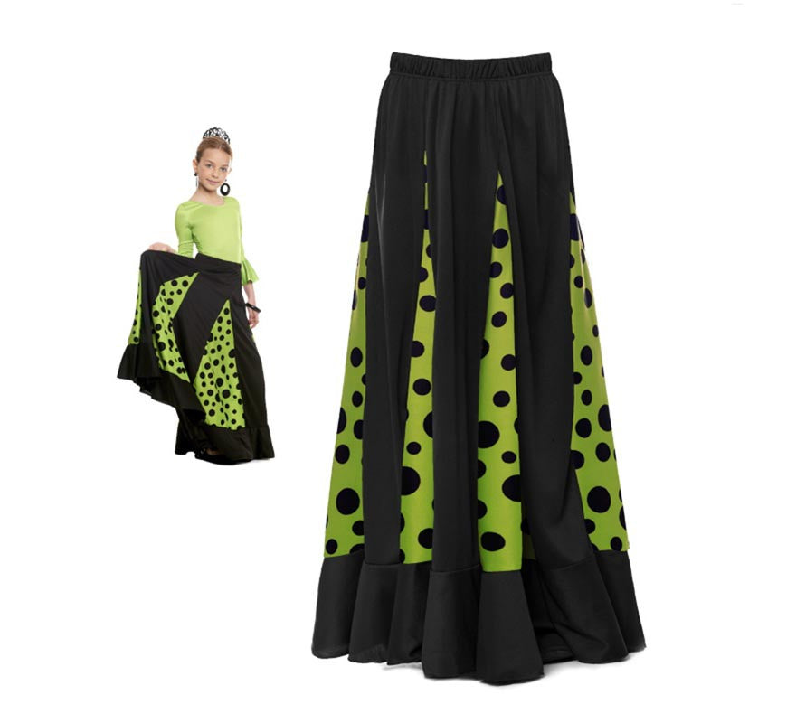 Translation missing: en.Falda Sevillana de Quillas negro y verde con Lunar negro para niña