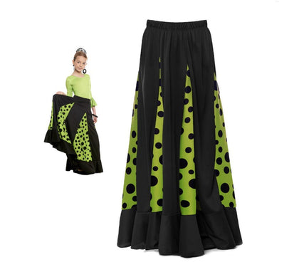 Falda Sevillana de Quillas negro y verde con Lunar negro para niña