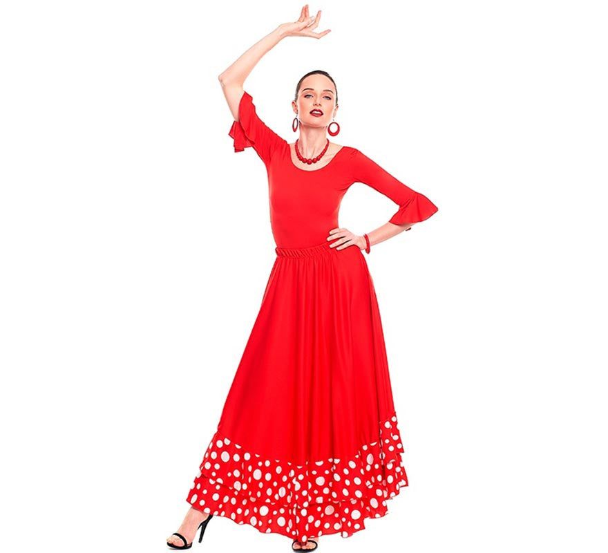 Translation missing: en.Falda Sevillana doble Volante con Lunar blanco para mujer