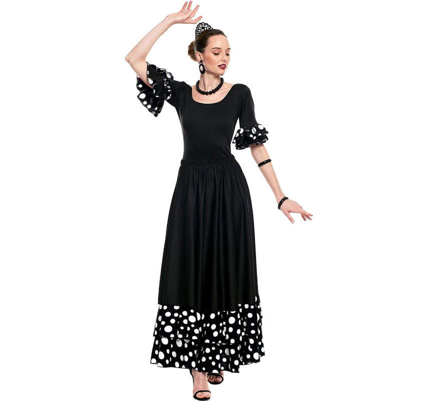 Falda Sevillana doble Volante con Lunar negro y blanco para mujer