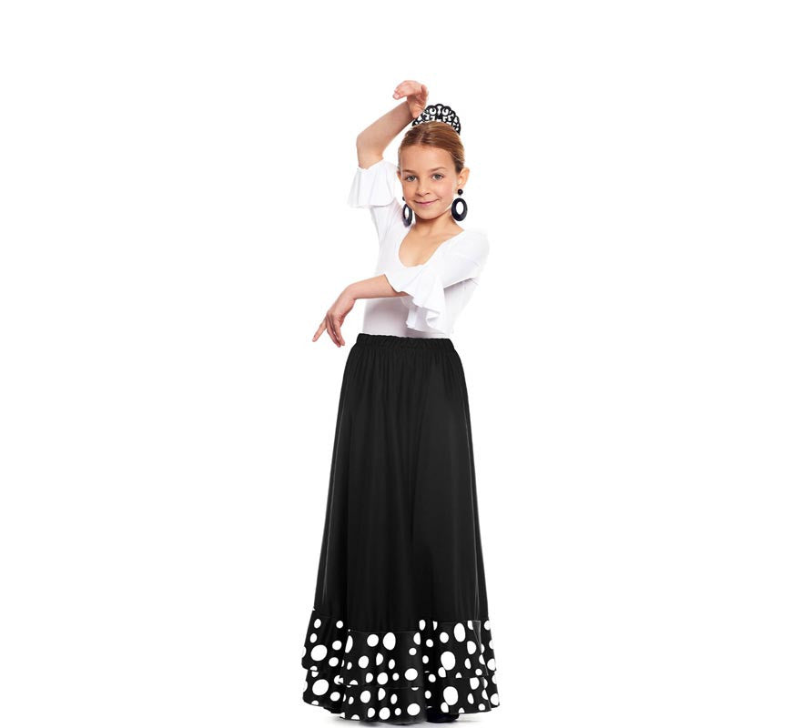 Falda Sevillana doble Volante con Lunar negro y blanco para niña