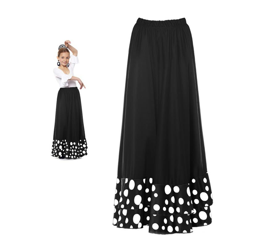 Falda Sevillana doble Volante con Lunar negro y blanco para niña