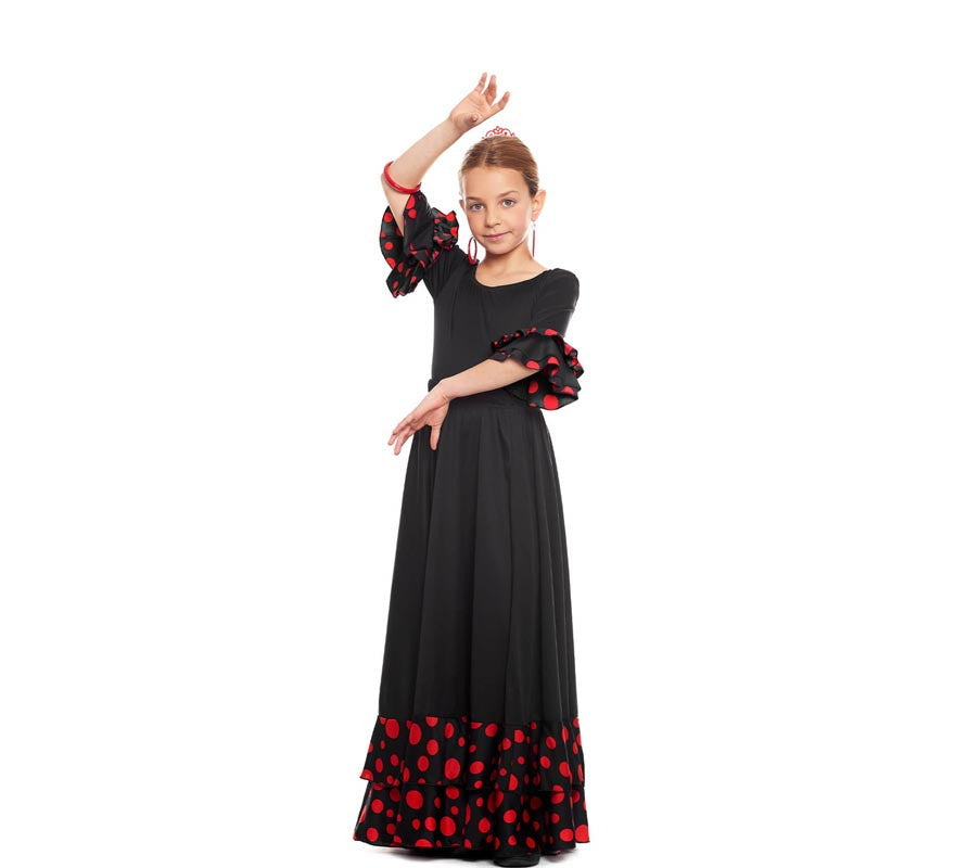 Translation missing: en.Falda Sevillana doble Volante con Lunar negro y rojo para niña