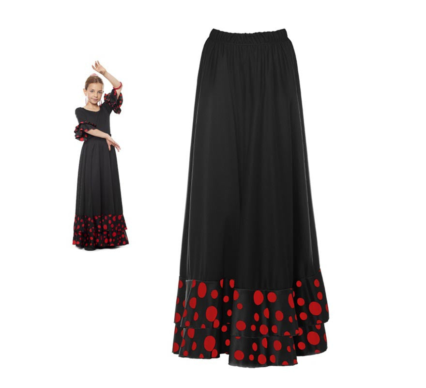 Falda Sevillana doble Volante con Lunar negro y rojo para niña