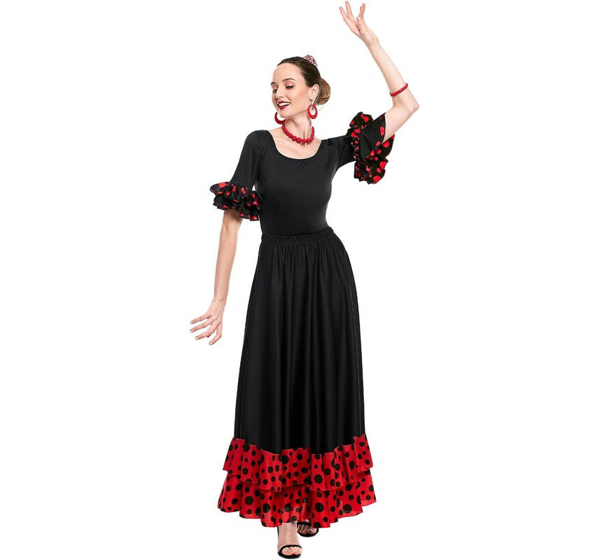 Translation missing: en.Falda Sevillana doble Volante con Lunar rojo y negro para mujer