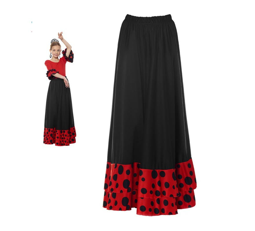 Translation missing: en.Falda Sevillana doble Volante con Lunar rojo y negro para niña