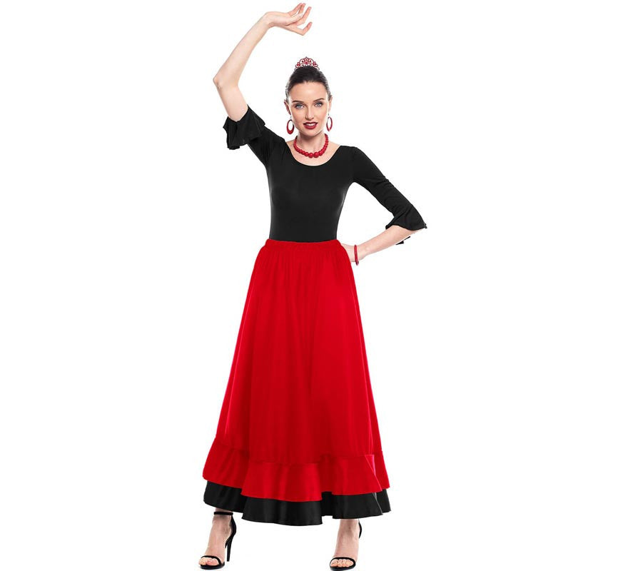 Falda Sevillana doble Volante rojo y negro para mujer