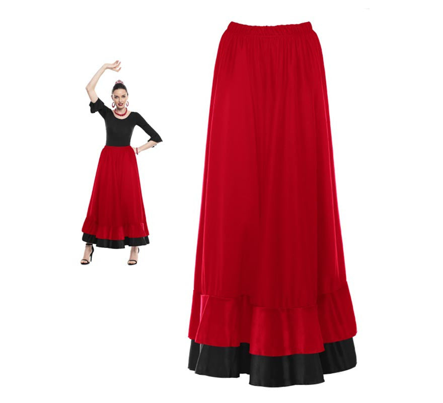 Falda Sevillana doble Volante rojo y negro para mujer