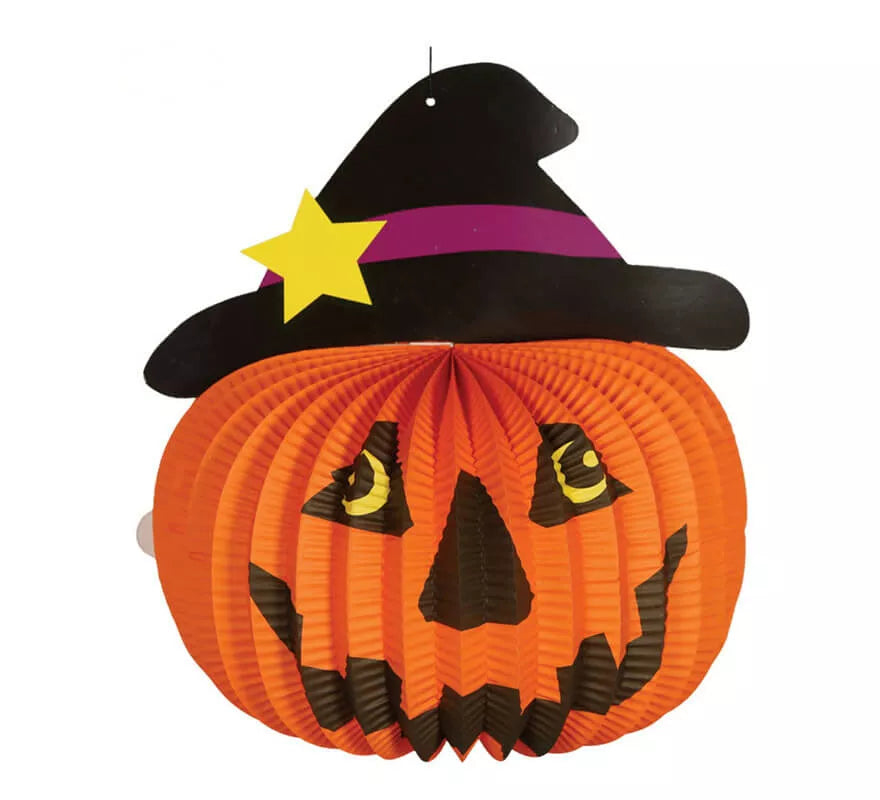 Translation missing: en.Farolillo de papel de calabaza con sombrero de bruja de 28 cm