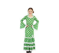 Green Flamenco Costume with polka dots for girl