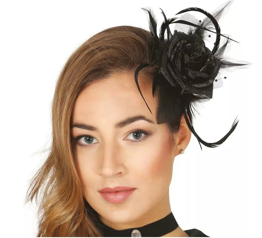 Flor Negra para Pelo con Clip