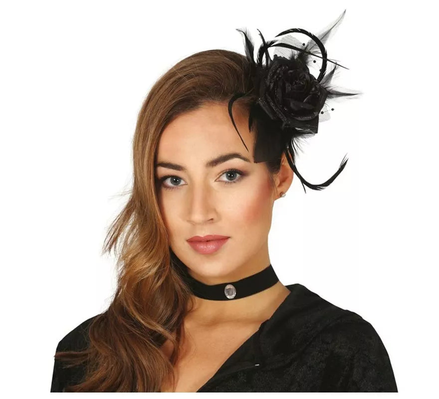 Flor Negra para Pelo con Clip