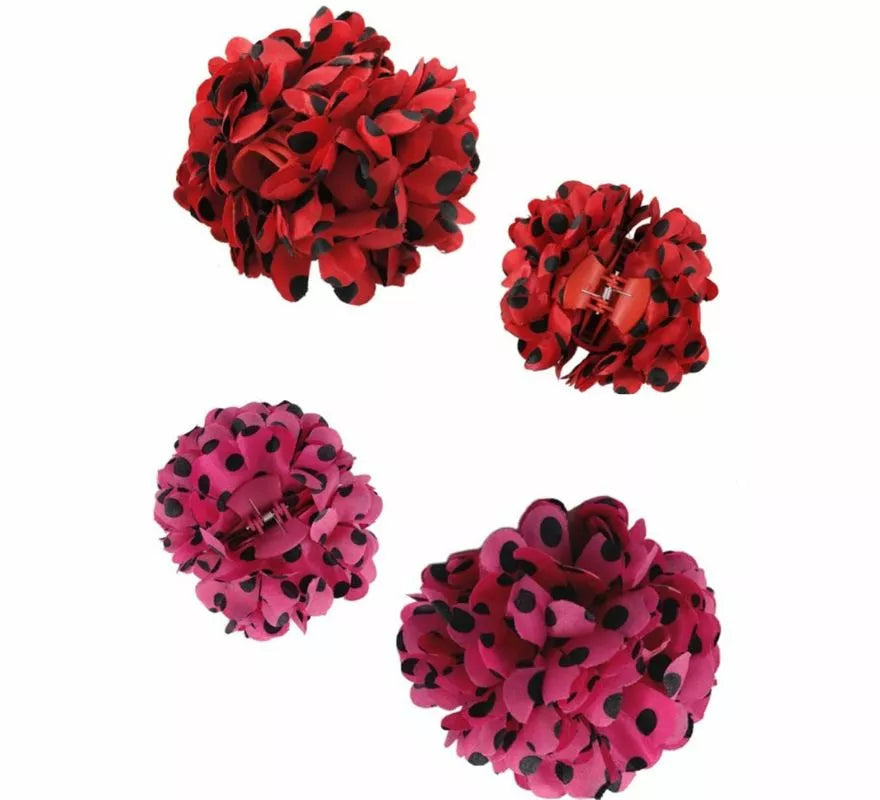 Translation missing: en.Flor Sevillana con Lunares Negros y Pinza 13 cm en varios colores