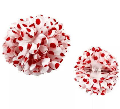 Flor Sevillana o Chulapa con lunares blanco y rojo de 13 cm con pinza