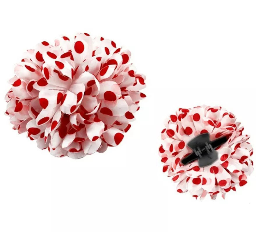 Translation missing: en.Flor Sevillana o Chulapa con lunares blanco y rojo de 8 cm con pinza