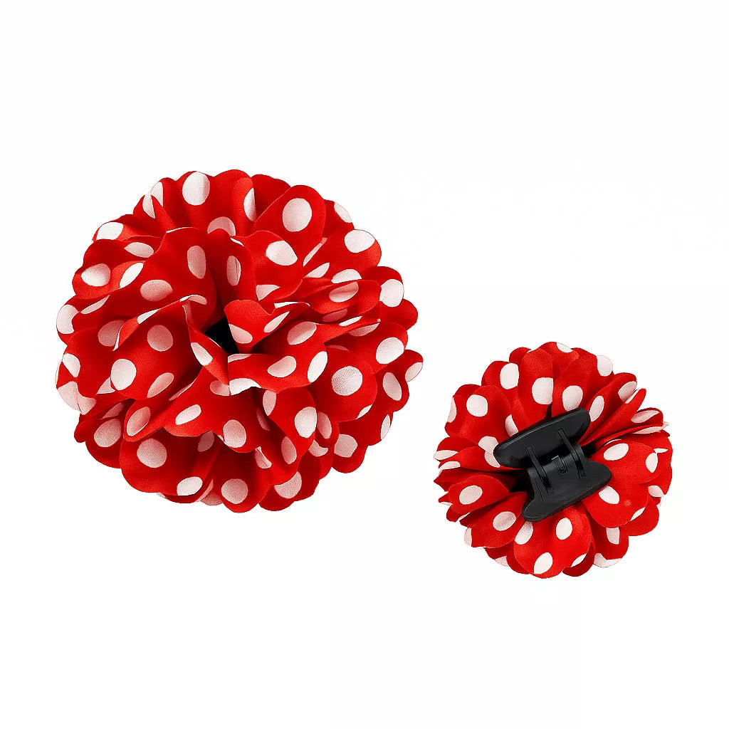 Translation missing: en.Flor Sevillana roja con lunares blancos y pinza de 8 cm