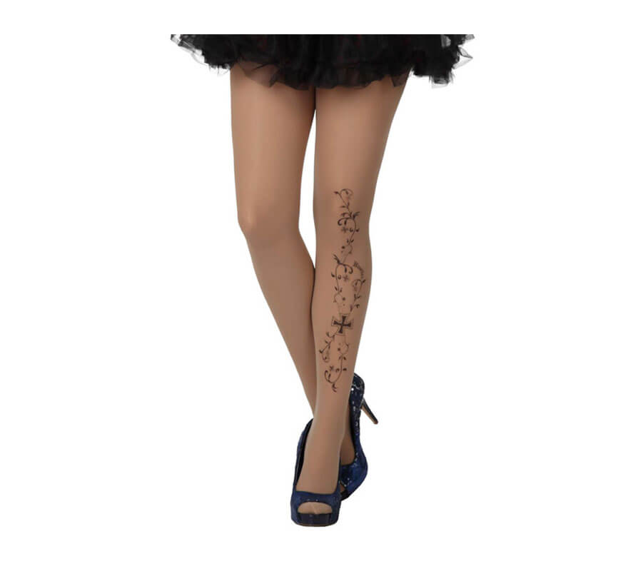 Translation missing: en.Pantys tatuaje color beige para mujer con cruz