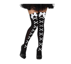 Black pirate tights with bones and white bows