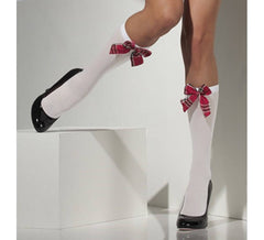 White Opaque Short Stockings with Scottish Bow
