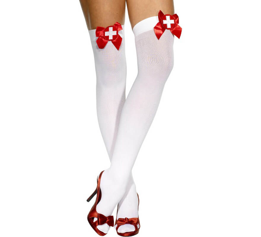 Translation missing: en.Medias de Enfermera Opacas Blancas con Lazo y Cruz Rojos