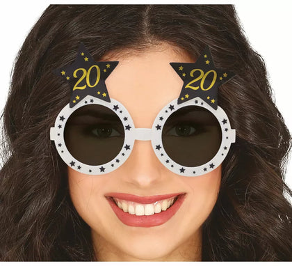 Gafas Blancas con Estrellas 20 Años Cumpleaños y Aniversarios