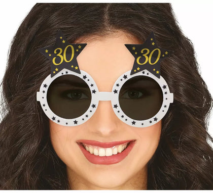 Gafas Blancas con Estrellas 30 Años Cumpleaños y Aniversarios
