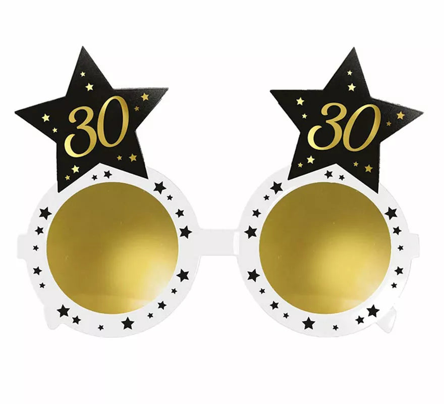 Gafas Blancas con Estrellas 30 Años Cumpleaños y Aniversarios