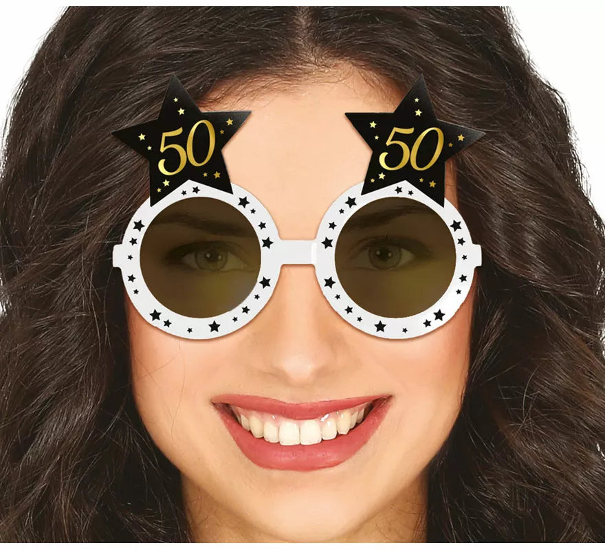 Gafas Blancas con Estrellas 50 Años Cumpleaños y Aniversarios