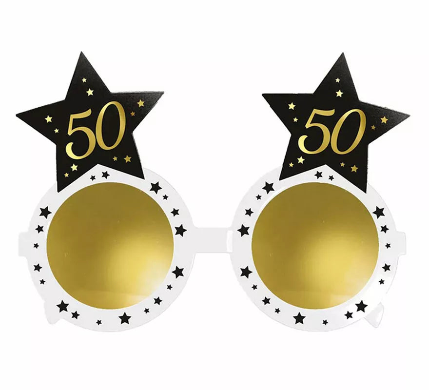 Gafas Blancas con Estrellas 50 Años Cumpleaños y Aniversarios