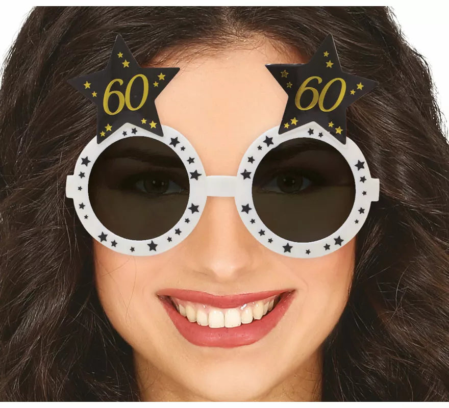 Gafas Blancas con Estrellas 60 Años Cumpleaños y Aniversarios