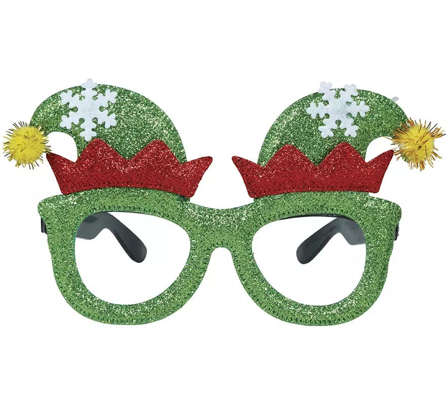 Gafas de Elfo con Zapatos y Copos de Nieve