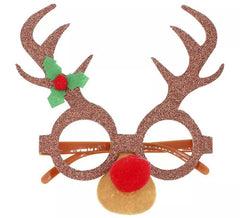 Rudolph Reindeer Christmas Glasses with Antlers and Nose