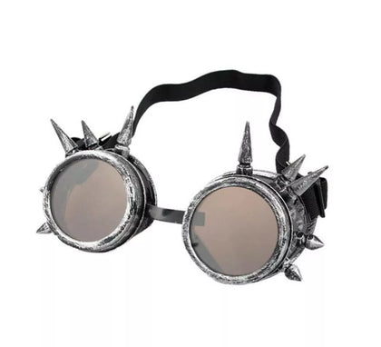 Gafas de Steampunk plateada con púas