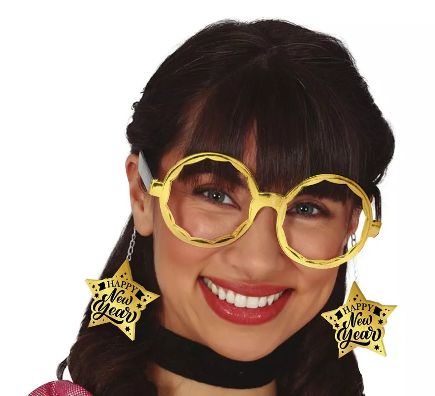 Gafas Happy New Year doradas con Estrellas