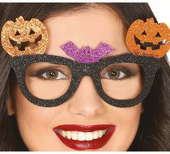 Black Glasses with Pumpkins and Bat