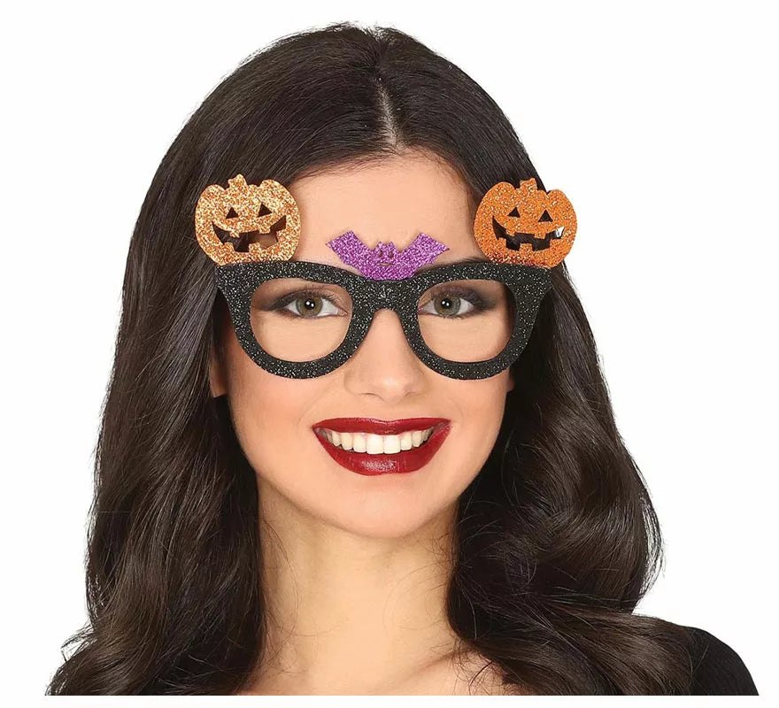 Gafas Negras con Calabazas y Murciélago