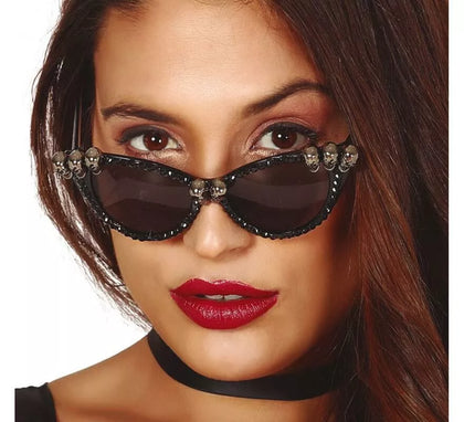 Gafas Negras con Calaveras y perlas